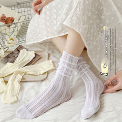 Japanese-style Lolita Calf-length Socks Springsummer Thin Style Sweet And Girly