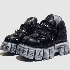 Women's Black Thick-soled Buckle-up Motorcycle Boots