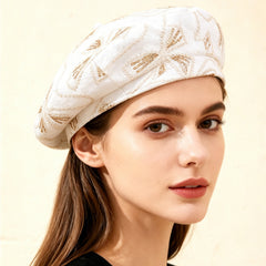 Spring And Summer Women's Bow-shaped Sequin Adjustable Elegant And Bohemian Trend Beanie Hat, Suitable For Daily Shopping, Gatherings And Outdoor Travel.