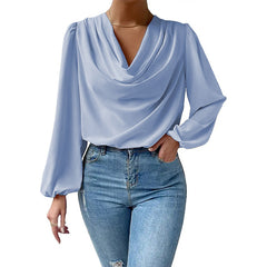 Textured Chiffon Long-sleeve Shirt With Draped Balloon Sleeves