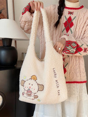 Sac bandoulière en peluche style coréen pour femme automne-hiver