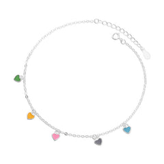 925 Sterling Silver Colorful Heart Oil-Drop Anklet For Women