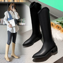 Fleece-lined Tall Chunky-heeled Pointed-toe Over-the-knee Riding Boots