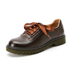 Womens Retro Silk Lace-Up Chunky-Heel Pumps