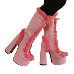 Chunky-heeled High-heeled Plus-size Fuzzy Womens Boots