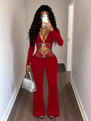 Black High-waist Flared Pants With Tummy-control And Butt-lifting Features