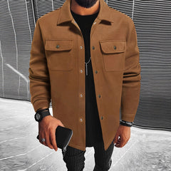 New Mens Button-front Overcoat With Flap Pockets