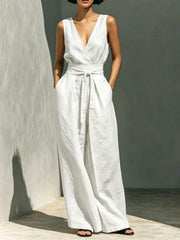 Womens Casual Sleeveless Tank Top And High-Waist Wide-Leg Pants Two-Piece Set