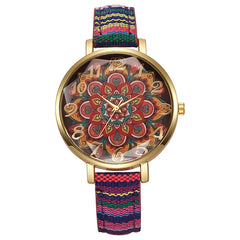 Round Floral Design, Multicolored, Versatile Casual Quartz Watch