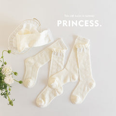Korean-style Autumn New Arrival Girls' Mid-calf Socks, Thin Cotton Kids' White Lace Princess Socks, Mesh Long Tube Socks For Baby Girls
