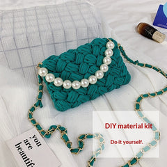 DIY Craft Kit Yarn, Crochet Hook, And Fabric Strips For Making A ShoulderCrossbody Bag