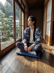 Men's Haori Style Autumn Winter Quilted Jacket Japanese Kimono Coat, Striped Loungewear, Indoor Wear. Lightweight Thermal Japanese Style Cotton Coat