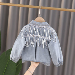 Girls' Denim Jacket With Polo Collar