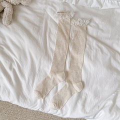 Spring And Summer Boneless Pure Desire Style Calf Socks Children Bow Hollow Mesh Long Tube Pile Socks