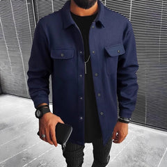 New Mens Button-front Overcoat With Flap Pockets