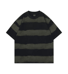 Tie-dye Washed Striped Short-Sleeve Mens Cotton T-Shirt