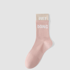 Women's Spring And Summer Yoga Socks, Sports Socks, Women's Long Stockings, Letter Printed Color Blocked Yoga Socks