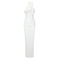 New Style White Ribbon Flower Halter Long High Sense Dress