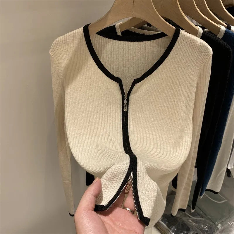 Knitted Sweaters Women Zipper Woman Cardigans Long Sleeve Sweater Knitting Oversized Skinny Coat 2022 Spring