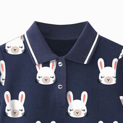 Children's Clothing Autumn New Children's Skirt Long-sleeved Printing Girls POLO Skirt