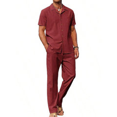 American-style Vintage Short-sleeve Shirt And Casual Trousers Two-piece Set