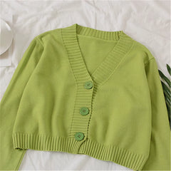 Women'S Cropped Cardigan Sweaters Female Black White Short Sweater V Neck Single Breasted Sweater Woman Knitted Cardigan Tops