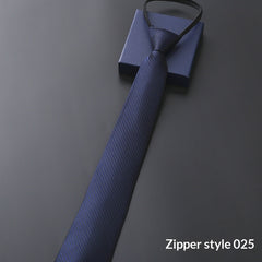 Mens Business Formal Zipper Tie With Blue Stripes