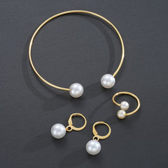 New Pearl Open Earrings Bracelet Ring Jewelry Set