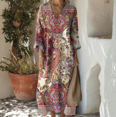 Lady's Linen Long-sleeved Dress