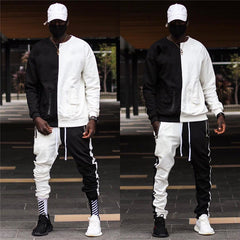 Stitching Contrast Color Pullover Sweater Suit