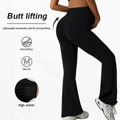 Maternity High Waist Flared Leg Pants Tummy Support Butt Lifting Legging Style Casual Trousers For Fall Winter