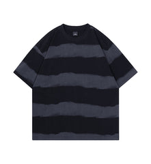 Tie-dye Washed Striped Short-Sleeve Mens Cotton T-Shirt
