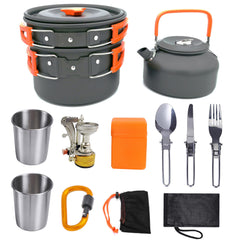 Kit de cuisine de camping, ensemble de cuisine extérieure, équipement en aluminium, casserole extérieure, vaisselle de voyage, cuisine pour la randonnée, le pique-nique et le barbecue