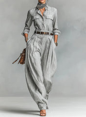 Long-sleeve Shirts And Wide-leg Trousers Offer A Relaxed Stylish And Casual Look