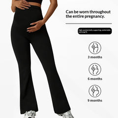 Maternity High Waist Flared Leg Pants Tummy Support Butt Lifting Legging Style Casual Trousers For Fall Winter