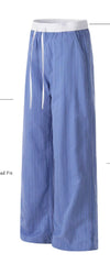 Contrast-color Patchwork Drawstring Elastic Waist Loose Straight-leg Floor-length Sweatpants