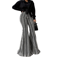 Slim-fit Striped Mid-rise Stretch Flare Pants In European And American Style