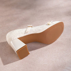 Mie Bai Lace Mary Jane Platform High Heels - Retro Soft Style Bridal Shoes - Versatile White High Heels
