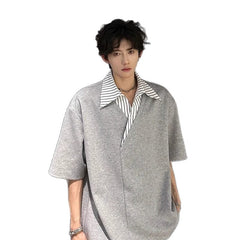 Men's Niche Color-Block Patchwork Short-Sleeve Top