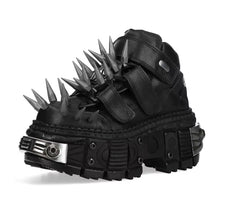 Women's Black Thick-soled Buckle-up Motorcycle Boots