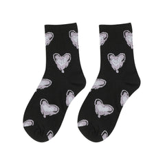 Y2K Purple Heart Print Crew Socks, Dripping Love Pattern Ribbed Knit Socks, Women's Gothic Kawaii Casual Socks For Streetwear & Preppy Style