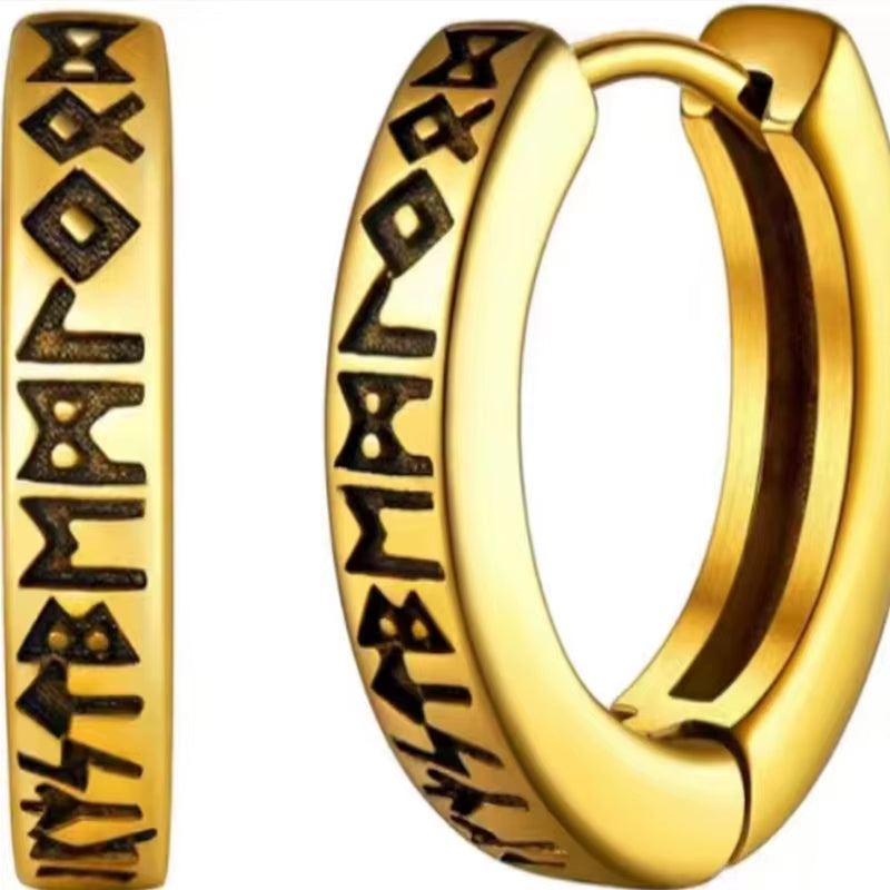 Stainless Steel Norwegian Viking Rune Hoop Earrings for Men Woman Unisex 12 Mm Huggie Hoop Religious Earring Jewelry