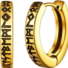 Stainless Steel Norwegian Viking Rune Hoop Earrings for Men Woman Unisex 12 Mm Huggie Hoop Religious Earring Jewelry