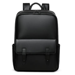Men's Leather Large-Capacity Solid Color Backpack