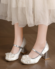 Rivet Flower Thick Heel Mary Jane Shoes Sweet Wind Light Luxury High Heels