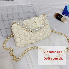 DIY Craft Kit Yarn, Crochet Hook, And Fabric Strips For Making A ShoulderCrossbody Bag