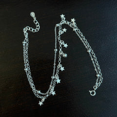 1pc 999 Sterling Silver Double-Layer Star & Bead Anklet, Delicate Luxurious Style, Perfect For Daily Wear & Valentine's Gifts