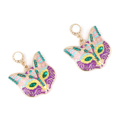 Cartoon Nine-Tailed Cat Face Alloy Earrings Inlaid With Colorful Diamonds