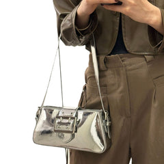 Handheld Patent Leather Silver Sweet & Edgy Chic Bag