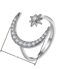 Creative Ring For Women Blue Star And Moon Open-End Ring
